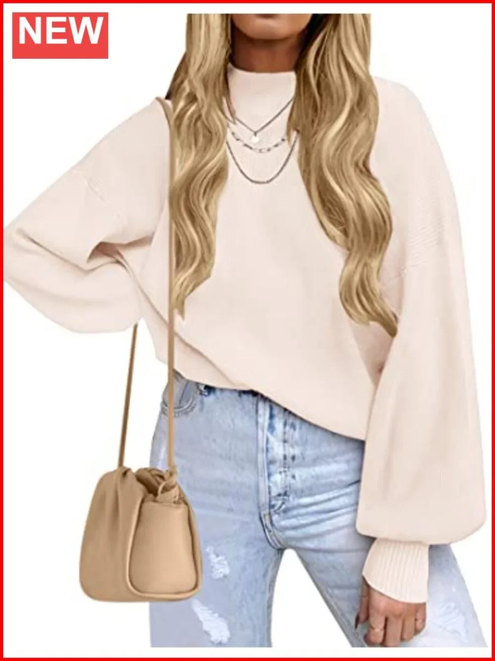 ZESICA Womens Oversized Turtleneck Mock Neck Knit Pullover Sweater Long Sleeve